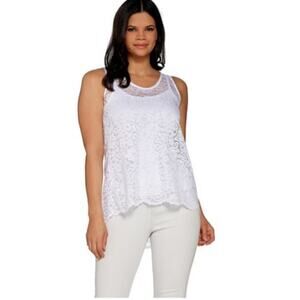 Attitudes Renee Sleeveless Lace tank Top Hi-Low Hem white 1X New A305377